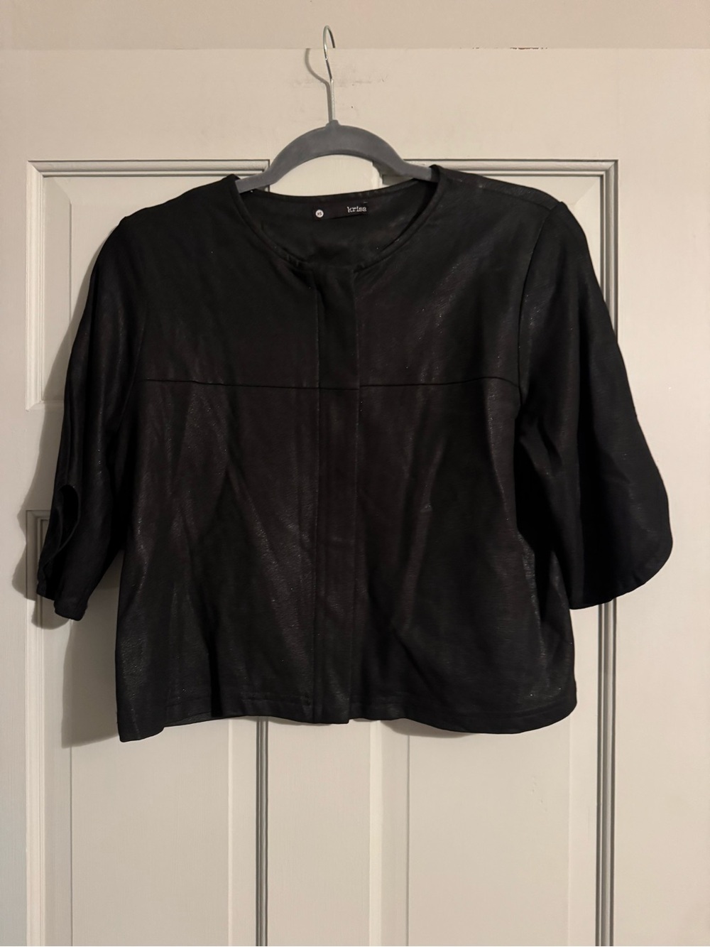 Kris’s Black Cropped coated faux Leather Jacket